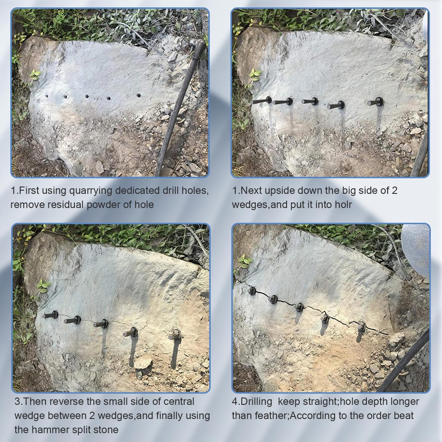 INF 5er-Pack Treibkeil zum Spalten von Steinen 16mm, für Beton, Marmor, Granit, Fels, Stein, Stopfen, Keil und Feder-Unterlegscheiben, Steinkeile zum Steinespalten
