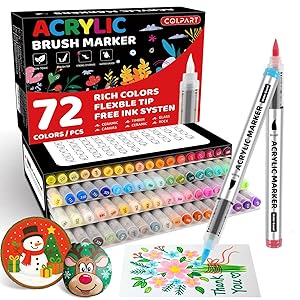 72 Colors Acrylic Paint Markers, Soft Brush Tip Paint Pens and Paint Markers, Acrylic Paint Pens for Wood, Christmas Gifts,Stone,Canvas,Pumpkin,Glass,Egg,Rock Painting and DIY Crafts Art Supplies