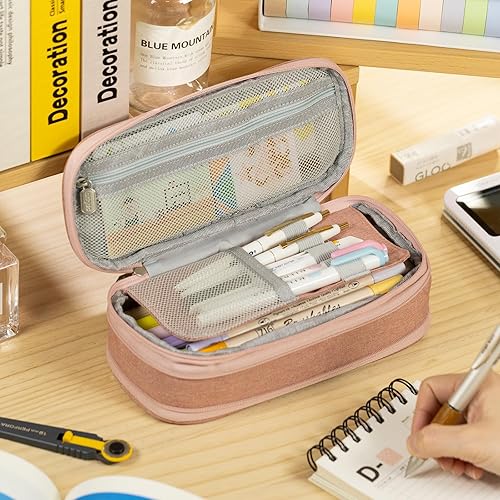 Miniatura 2 de EASTHILL Estuche para lápices de gran capacidad, bolsa grande para lápices, bolsa de papelería para adolescentes, color rosa oscuro