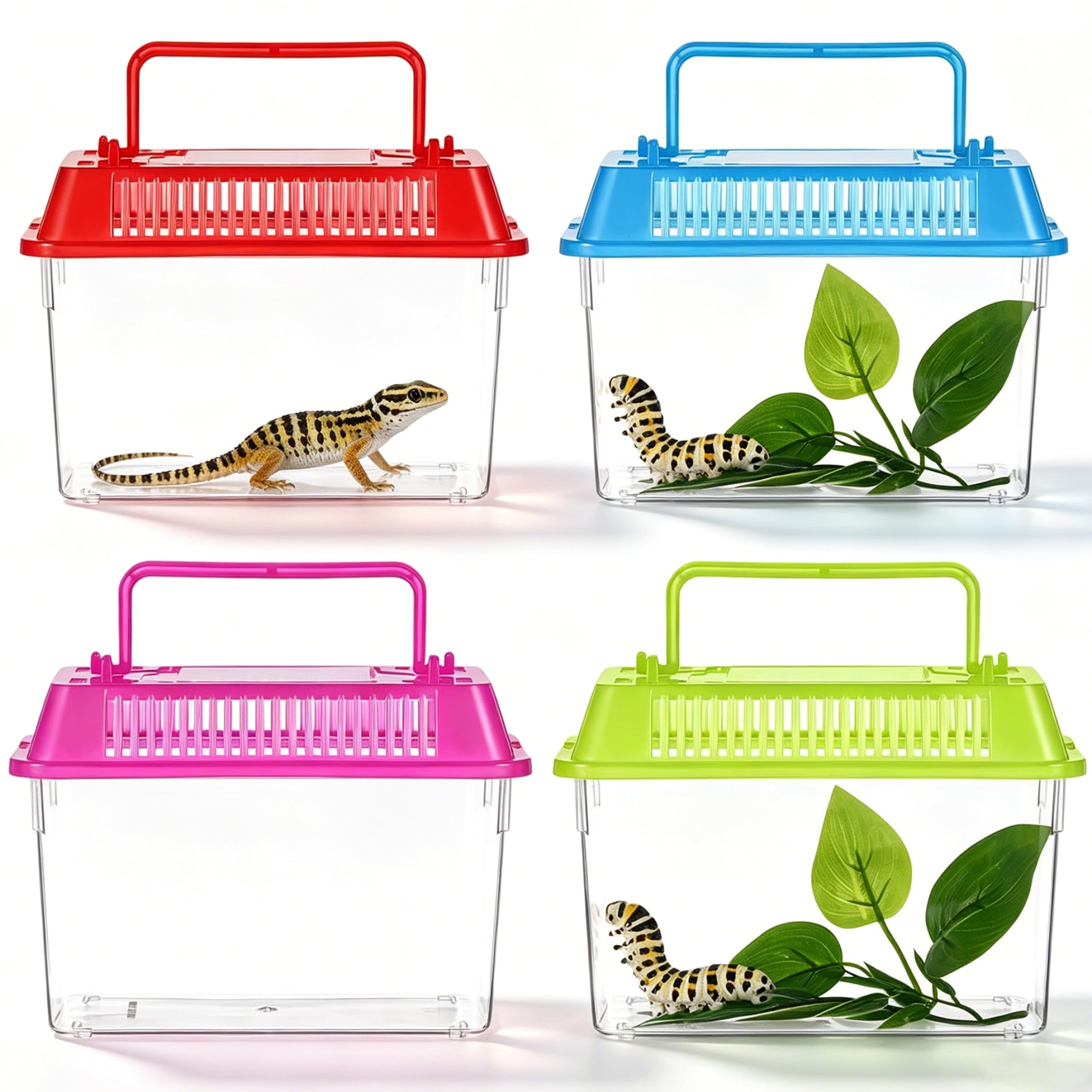 Joygoodta 4Pcs Tadpole Tank, Portable Fish Turtle Tanks, Transparent Handheld Plastic Tanks, Reptile Habitat Small Pet Aquarium with Handle for Travel Home Uses