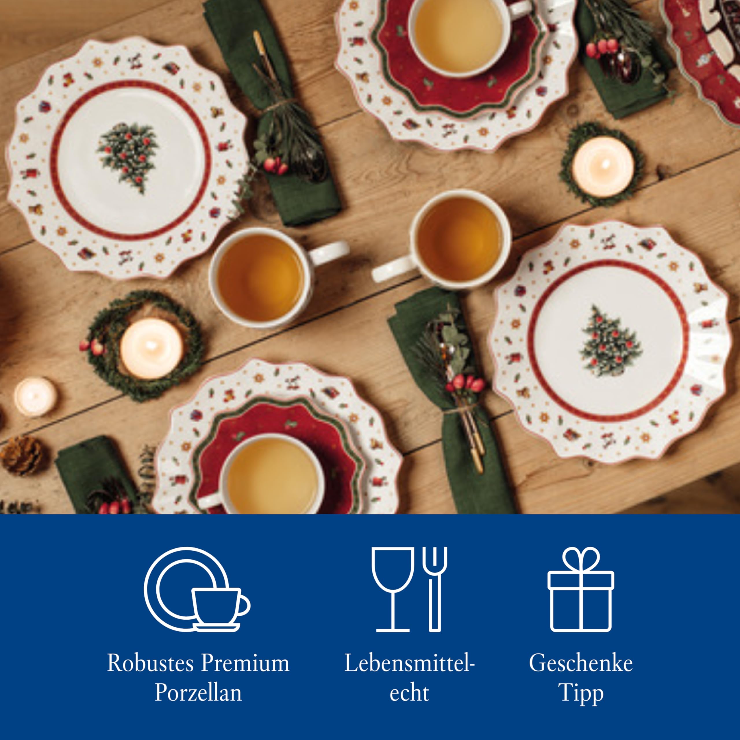 Villeroy & Boch - Toy's Delight Breakfast For Two Frühstücksservice 2 Personen 6 teilig Rot, Kaffeeservice Weihnachten, Weihnachtliches Geschirr, Weihnachtsgeschirr, Premium Porzellan