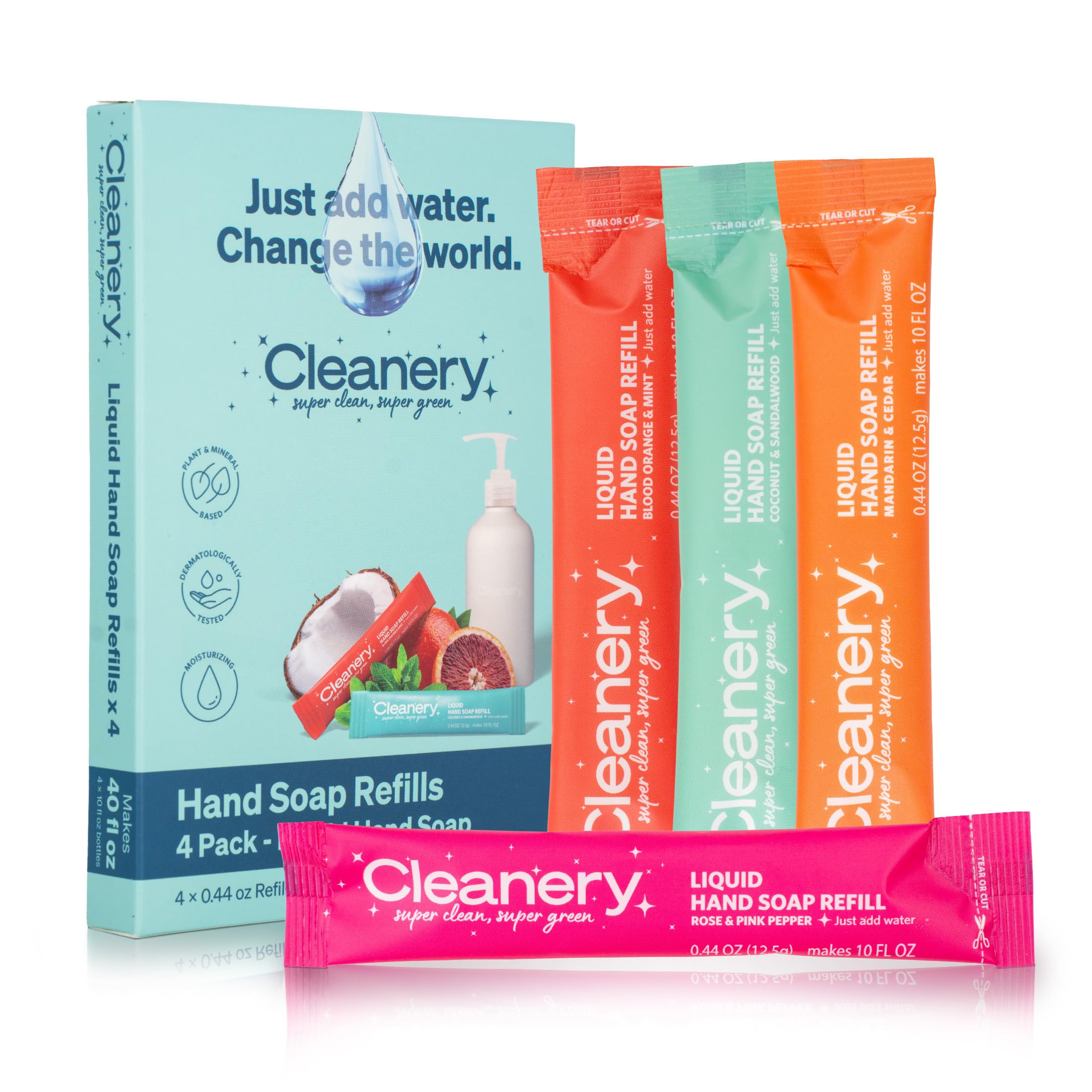 Moisturizing Hand Soap Refill Powder Concentrate 4 Refill Pack, Variety Scent, Each Refill Makes 10 fl oz Each