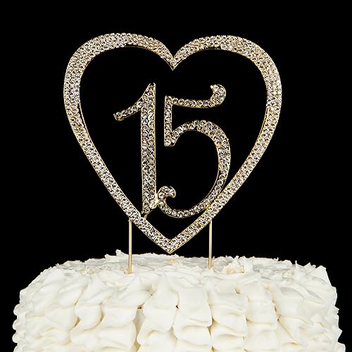 Miniatura 6 de Ella Celebration Decoración de pastel de 15 corazones, decoración de metal con diamantes de imitación de quinceañera para fiesta de cumpleaños