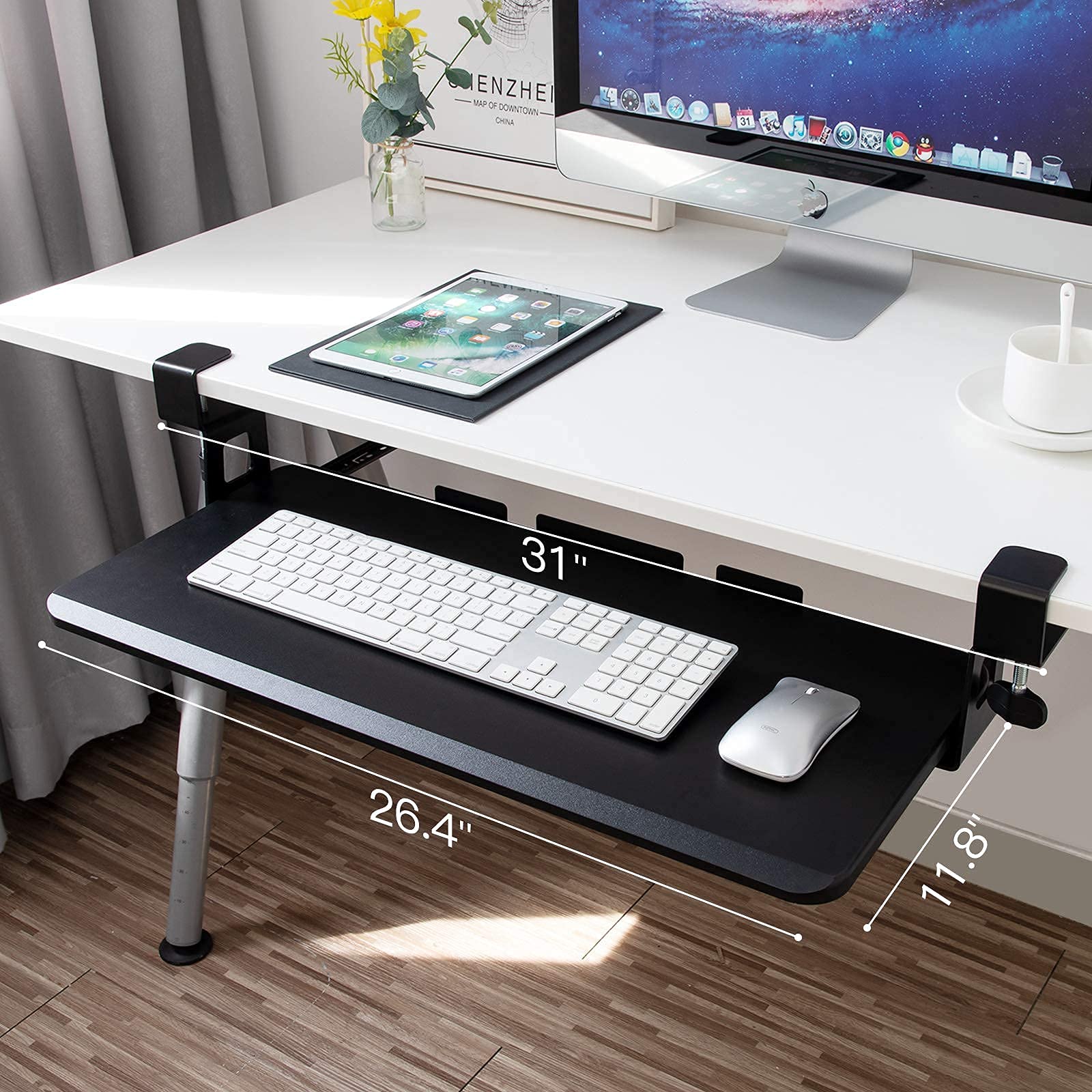 HUANUO Metal Keyboard Tray, Ergonomic Clamp Mount Under Desk Mount