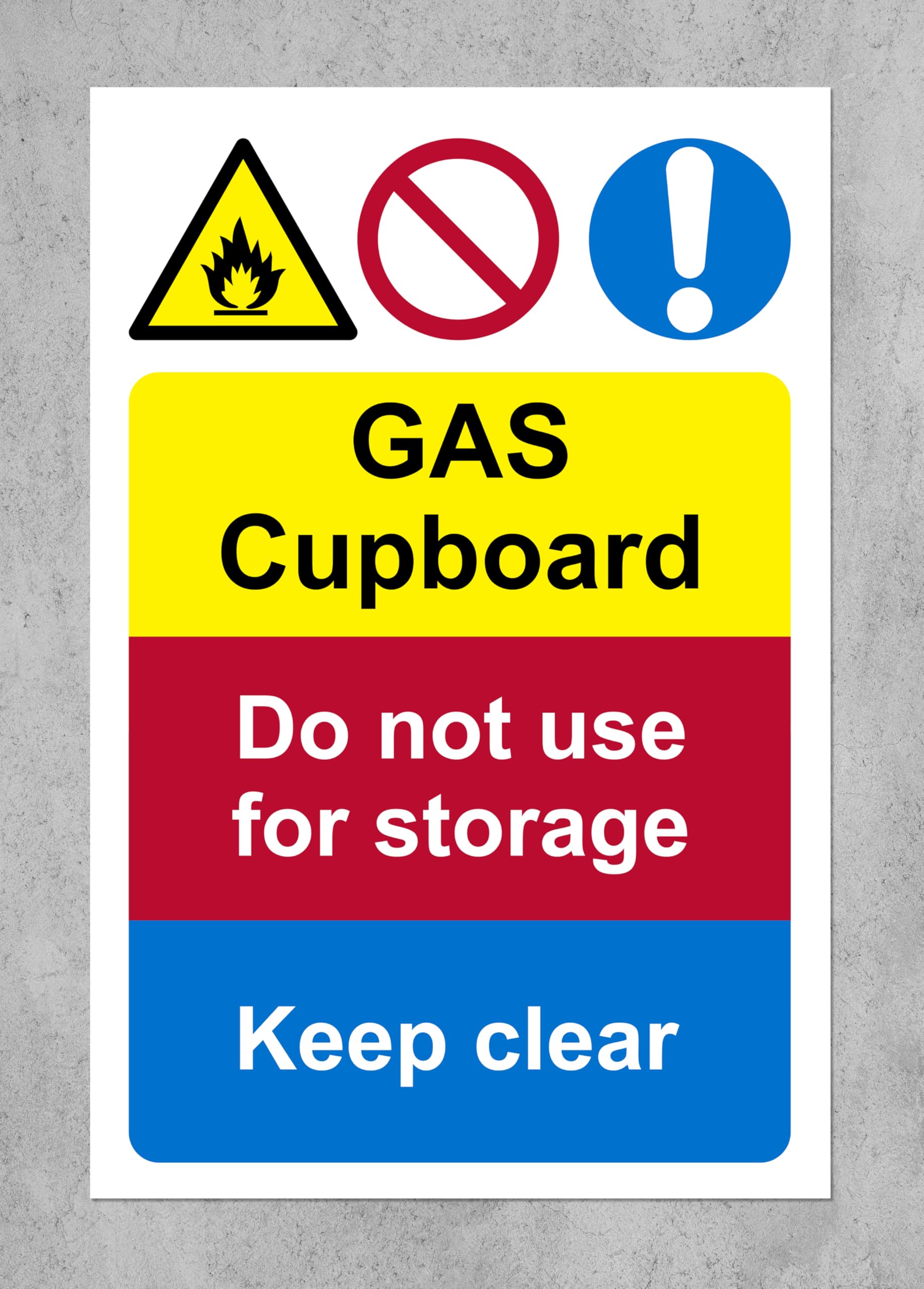 Gas Cupboard do not use for Storage Keep Clear Safety Sign - Self Adhesive Sticker (400mm x 300mm)