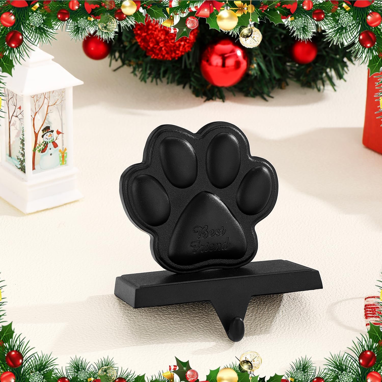 Dog/Cat Paw Christmas Stocking Hangers for Mantel, Christmas Stocking Holders for Fireplace Mantel Hooks Hanger for Christmas Pawprint Stockings Clip for Christmas Decoration (Black Paw) image 5