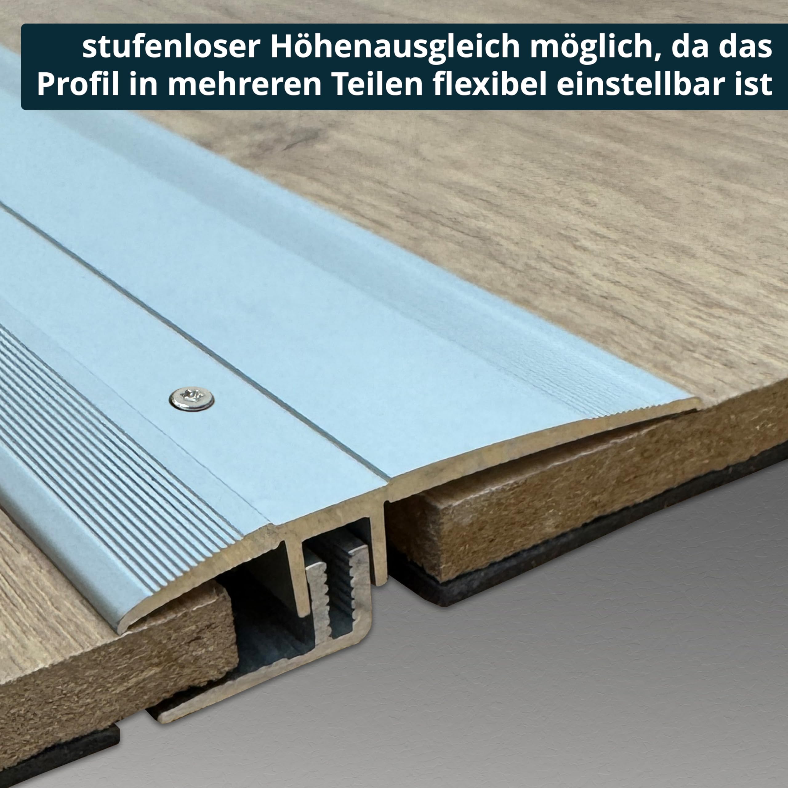 ufitec system profilowy do parkietów i podłóg laminowanych – do wykładzin o wysokości 7-16 mm – dostępny w wielu kolorach (profil przejściowy 270 cm długości | 60 mm szerokości, srebrny)