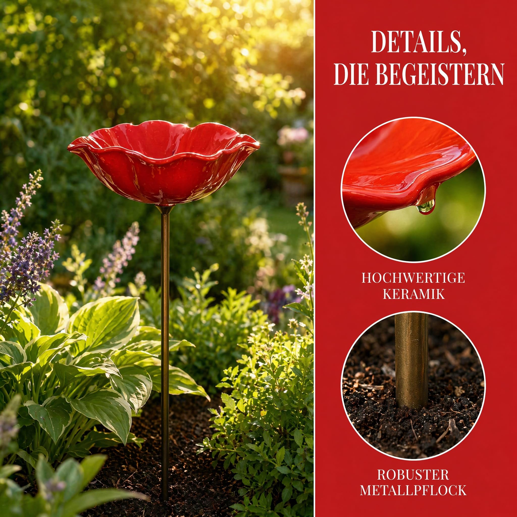 2026 Neu VogelträNke Blume Keramik, Keramik BlüTen Bienen TräNke Mit ZusäTzlichen ErdspießEn, VogelträNke Blume FüR Garten Und Terrasse, Gartenstecker VogelträNkes (3pcs)
