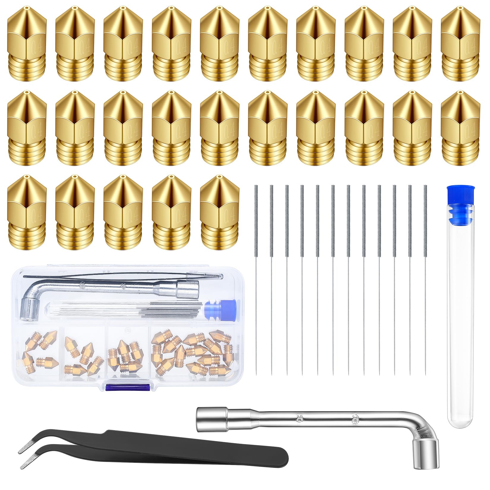 39 Pcs 3D Printer Accessories: 25 Pcs For MK8 Ender 3 Nozzles + 12 Pcs 3D Printer Nozzle Needles, 0.4mm 3D Printer Brass Hotend Nozzles for Creality Ender 3/Ender 3 V2/Ender 3 Pro, + Tweezers/Wrench
