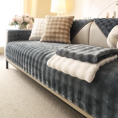 Funda de terciopelo de felpa suave para sofá, funda antideslizante y esponjosa para sofá modular de 3 cojines, sofá L afilado, funda protectora de