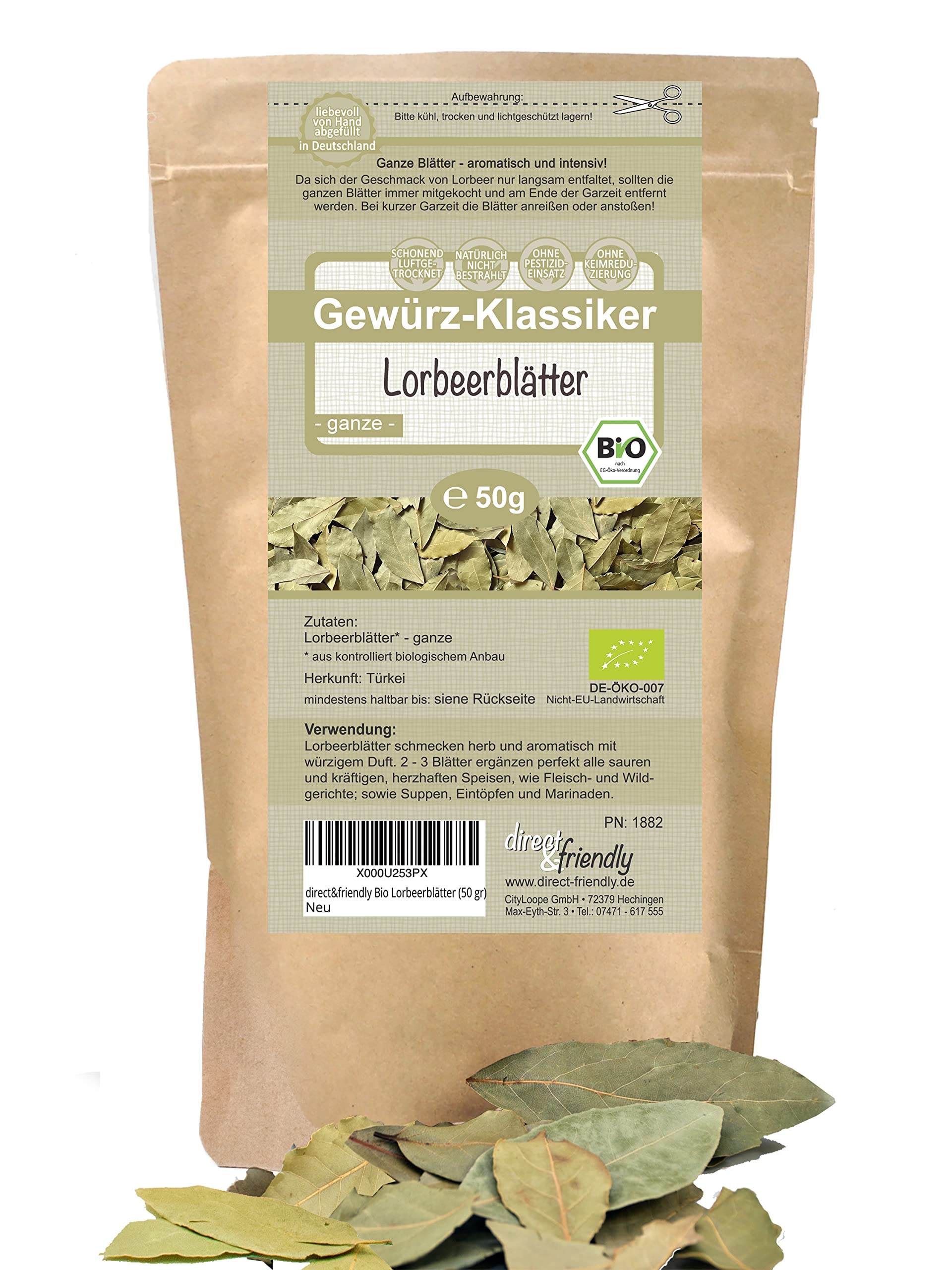 direct&friendly | Premium Bio Lorbeerblätter | 50g | handverlesen