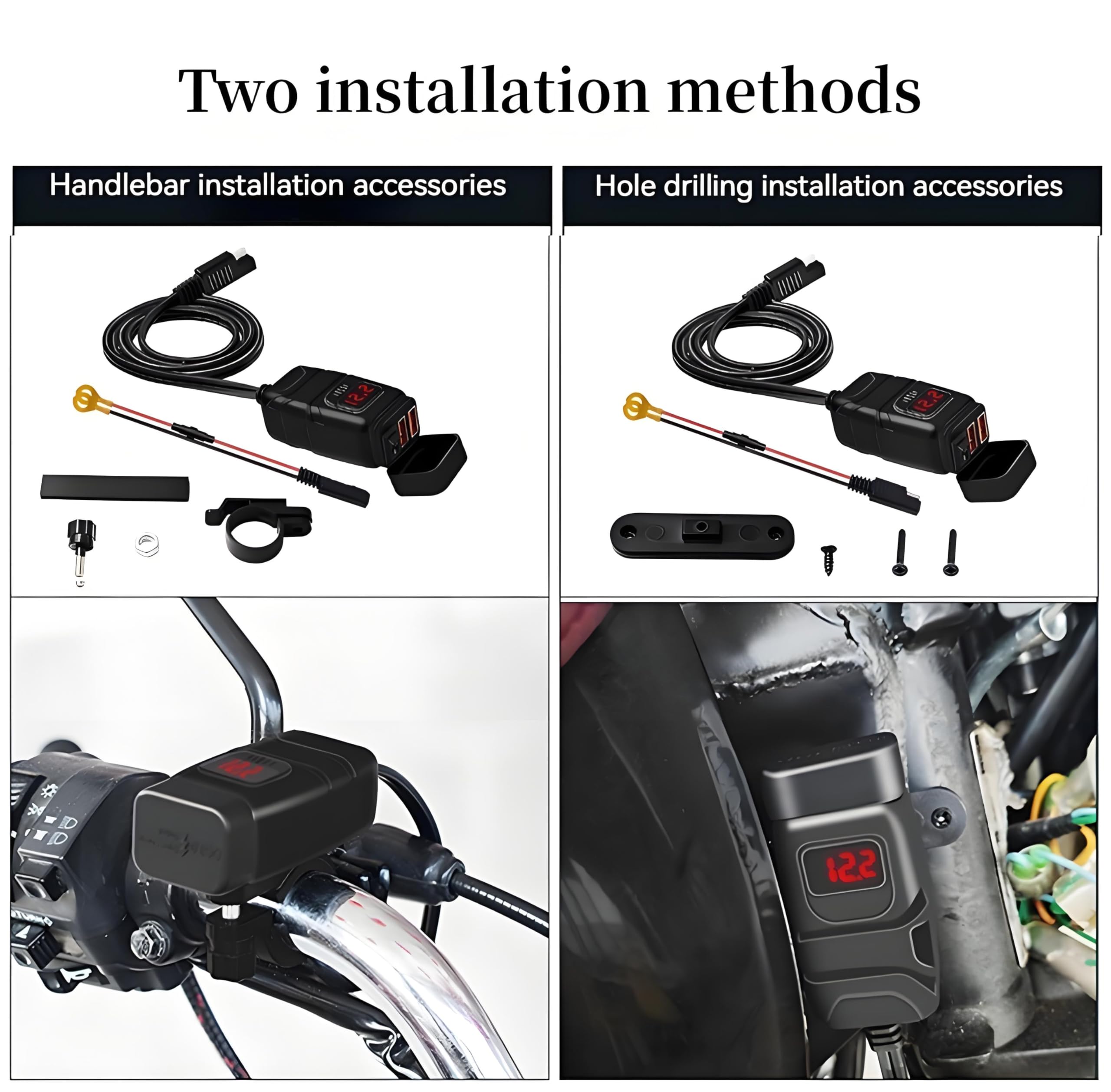 2-pak motocyklowa ładowarka samochodowa USB z podwójnym portem szybkie ładowanie QC 3.0 włącznik/wyłącznik do ATV uchwyt na kierownicę łodzi 12 V-24 V wodoodporna