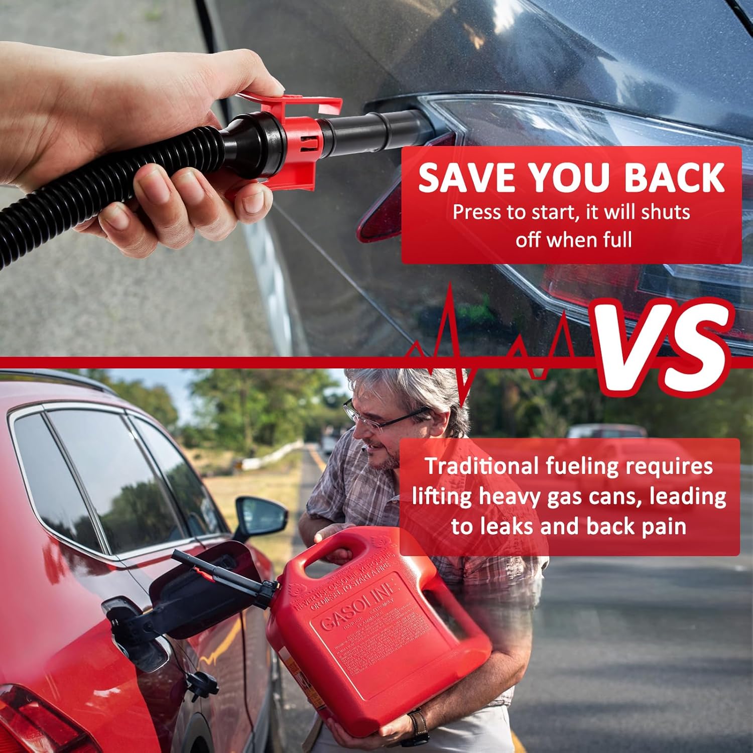 Fuel Transfer Pump, Automatic Portable AA Battery Gas Pump Easy & Durable Fuel Pump Leak Prevention (Auto Stop) Liquid Transfer Pump Diesel Fuel Can for Cars, Lawn Mowers, Boats