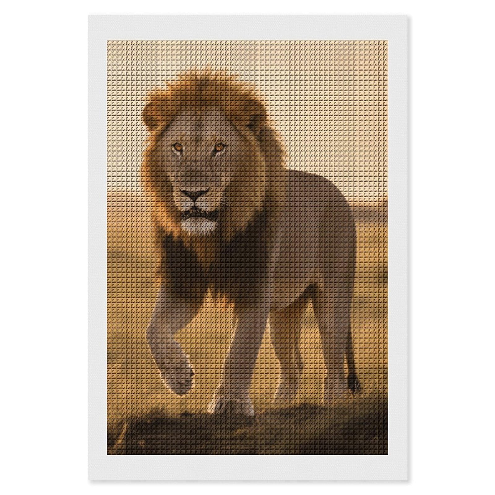 FodPand Grassland Lion 5D Diamond Painting Kits for Adults Beginners Full Drill Square Diamond Dots Pictures Gem Art Supplies for Home Wall Room Decoration DIY Craft Set Gift 8x12