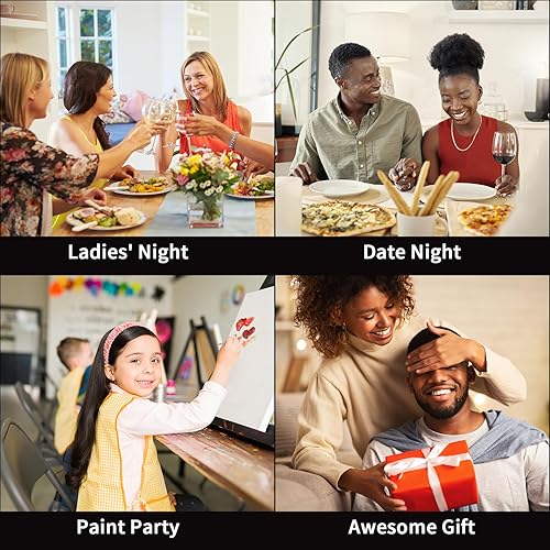 Miniatura 7 de VOCHIC Kit de pintura y sorbo Kit de pintura en lienzo predibujado para adultos, kit de suministros de fiesta con imagen para pintar, 1 caballete, 8