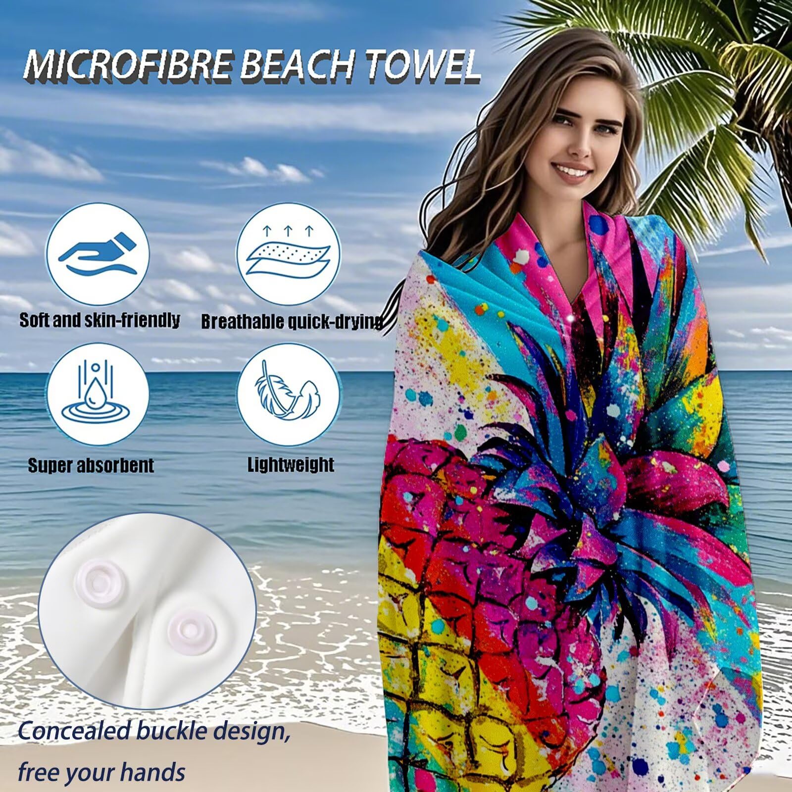 Serviette de Plage Microfibre Serviette Plage 100x150 cm 2 Pack Séchage Rapide, Anti-Sable, Absorbante Fonction drap de plage xxl pour Bain Sport Voyages Sauna Piscine Yoga, avec Sac Couleur Q-476