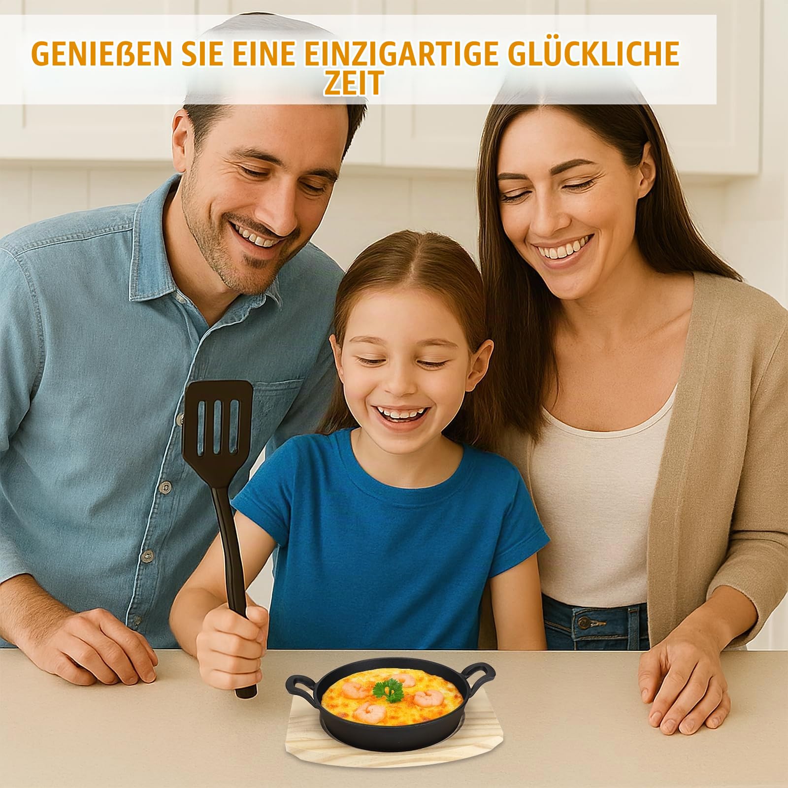 4er-Set Klein Gusseisen-Servierschalen, 14 cm Grillpfännchen mit Holzbrett