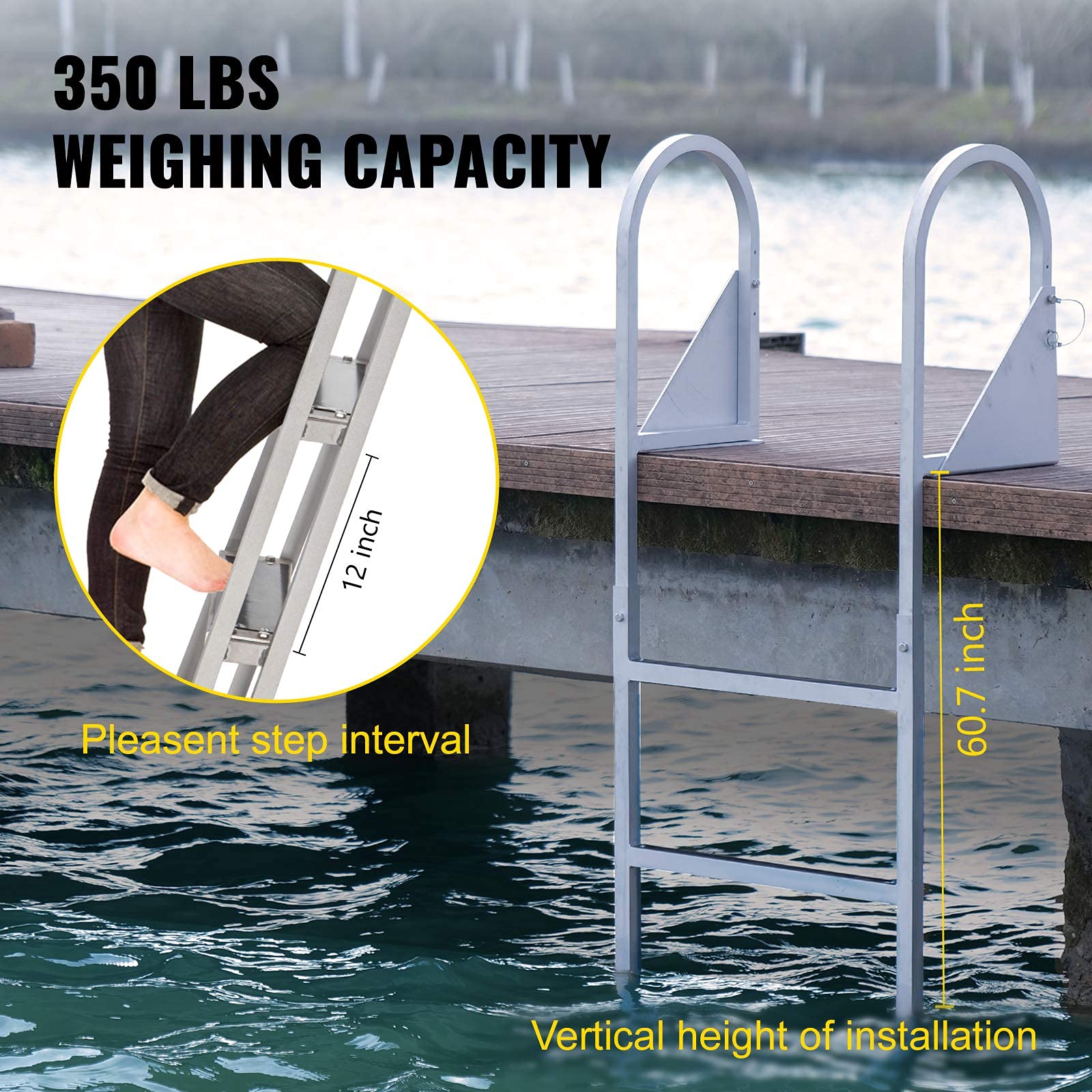 VEVOR Dock Ladders Flip Up, Dock Ladder with Rubber Mat, Swim Ladder