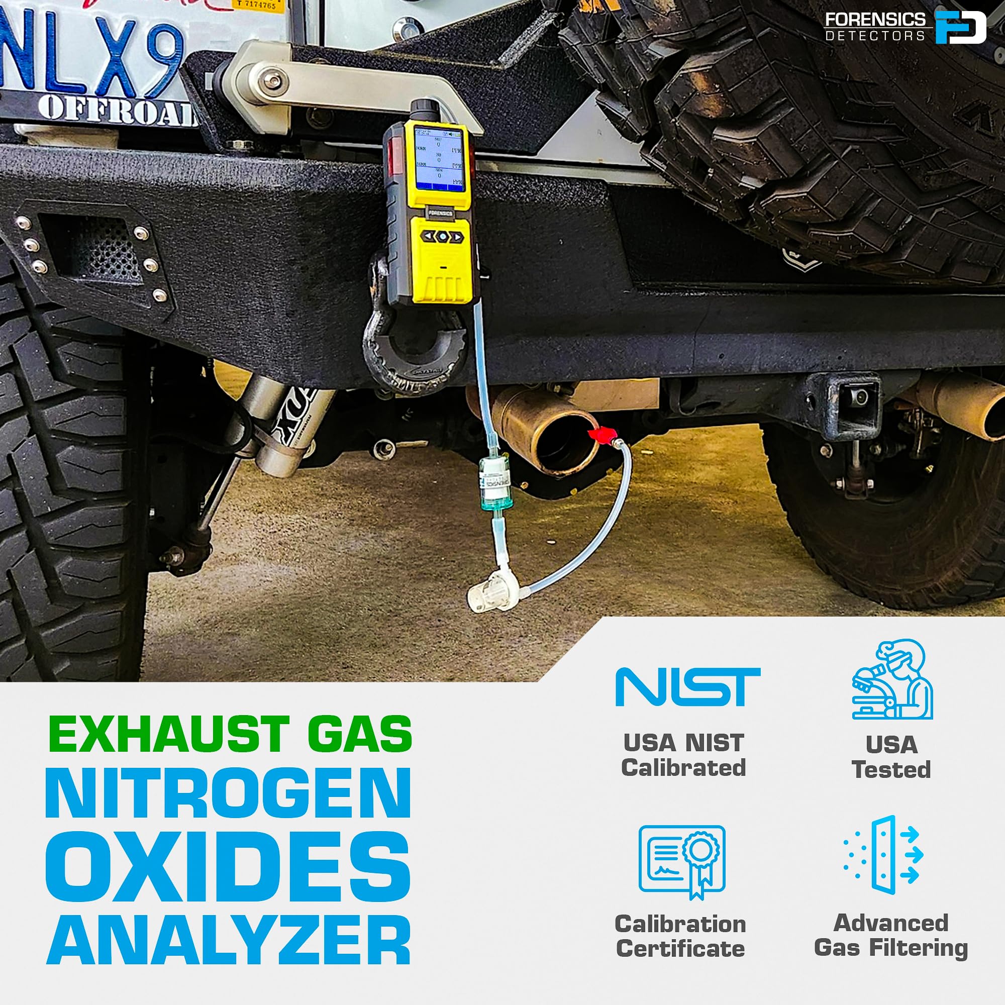 Analizzatore di Gas NOX | Certificato di Calibrazione EU | Automotive, Emissioni, Fumi, Inquinamento | Pompa Integrata e Sonda di Scarico con Filtri |
