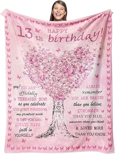 Gevuto Regalos para niñas de 13 años para manta de cumpleaños, decoraciones de cumpleaños número 13 para niñas, manta de 50 x 40 pulgadas, regalos