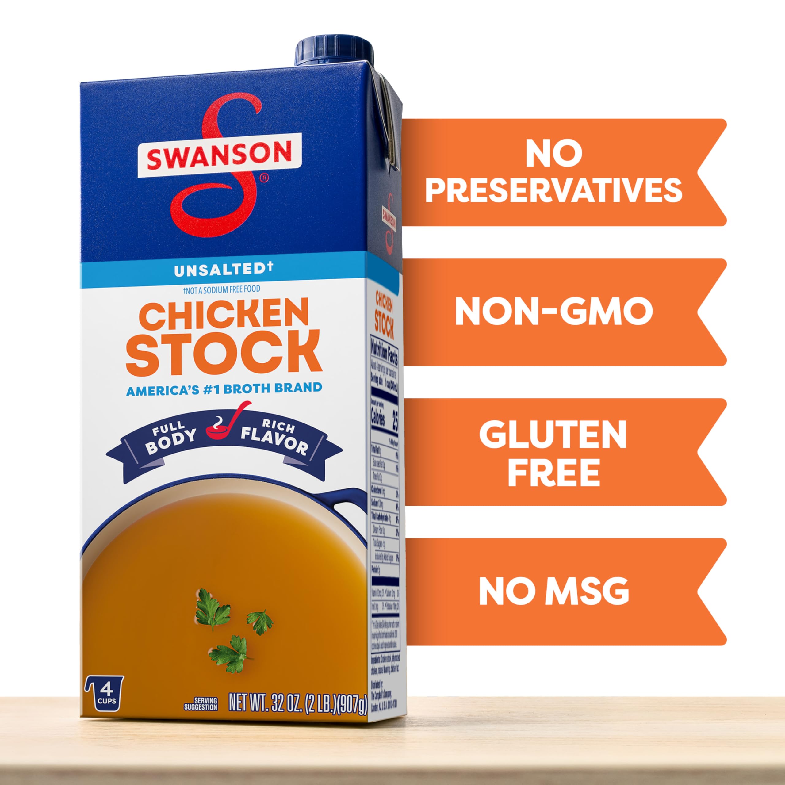 SWANSON S Unsalted Chicken Stock, 32 oz Carton