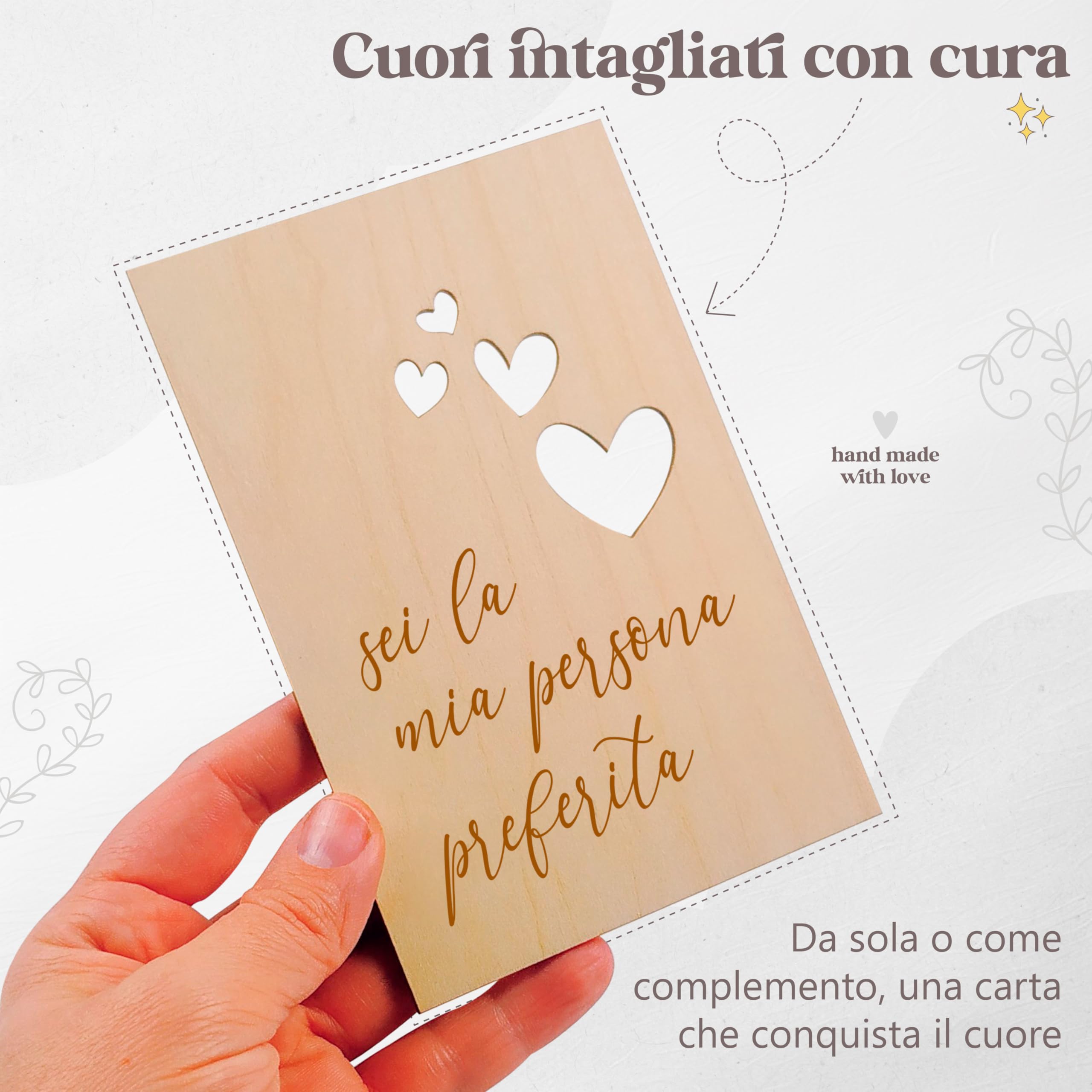Biglietto Anniversario, Biglietto Auguri Amore, Biglietto d'Auguri, Biglietto Legno Auguri con