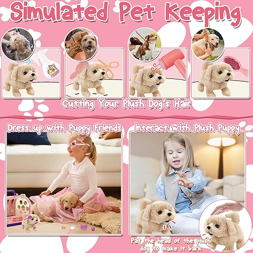Miniatura 10 de TEUVO 15 juguetes para perros para niños y niñas, juguete electrónico interactivo de peluche con transportador para el cuidado de mascotas, kit de