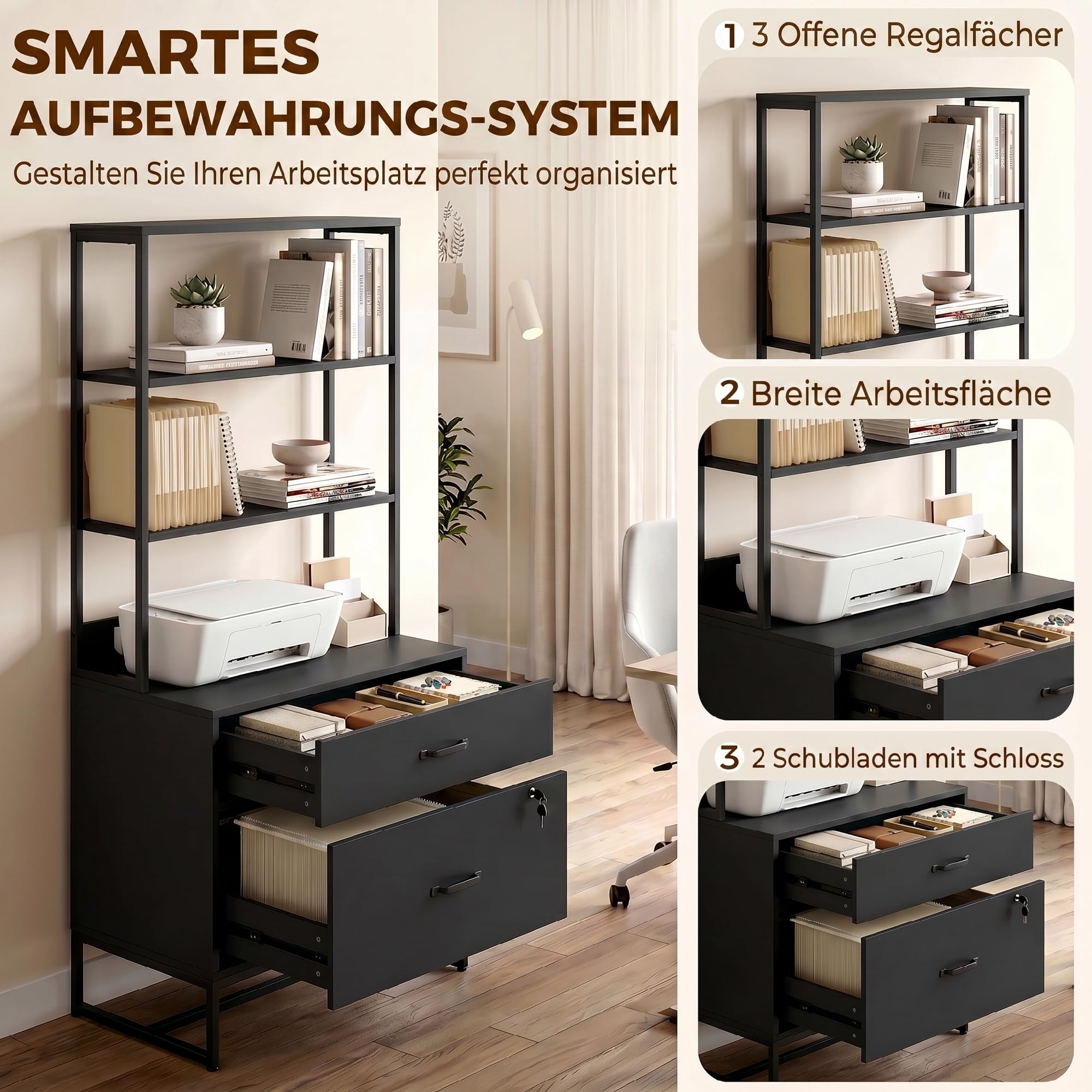 HOMCOM Aktenschrank Abschließbar Büroschrank 70 x 40 x 157 cm Schwarz
