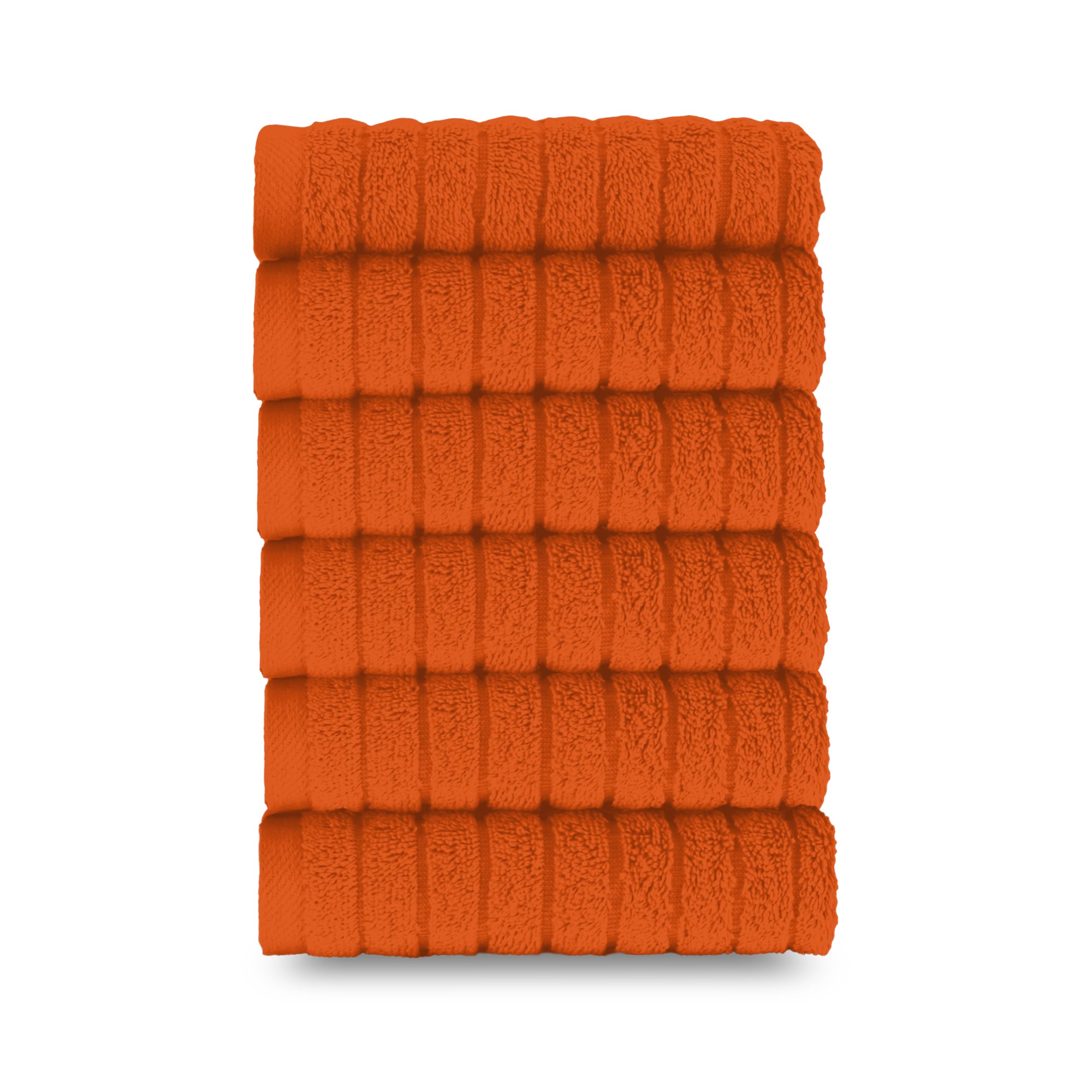 Elegant Comfort 100% Turkish Cotton Corduroy Ribbed Luxury Washcloths 6 Pack Soft 13 x 13 Inch - Higly Absorbent, Durable, Quick Dry, Spa Premium Hotel Quality for Bathroom or Travel, Orange