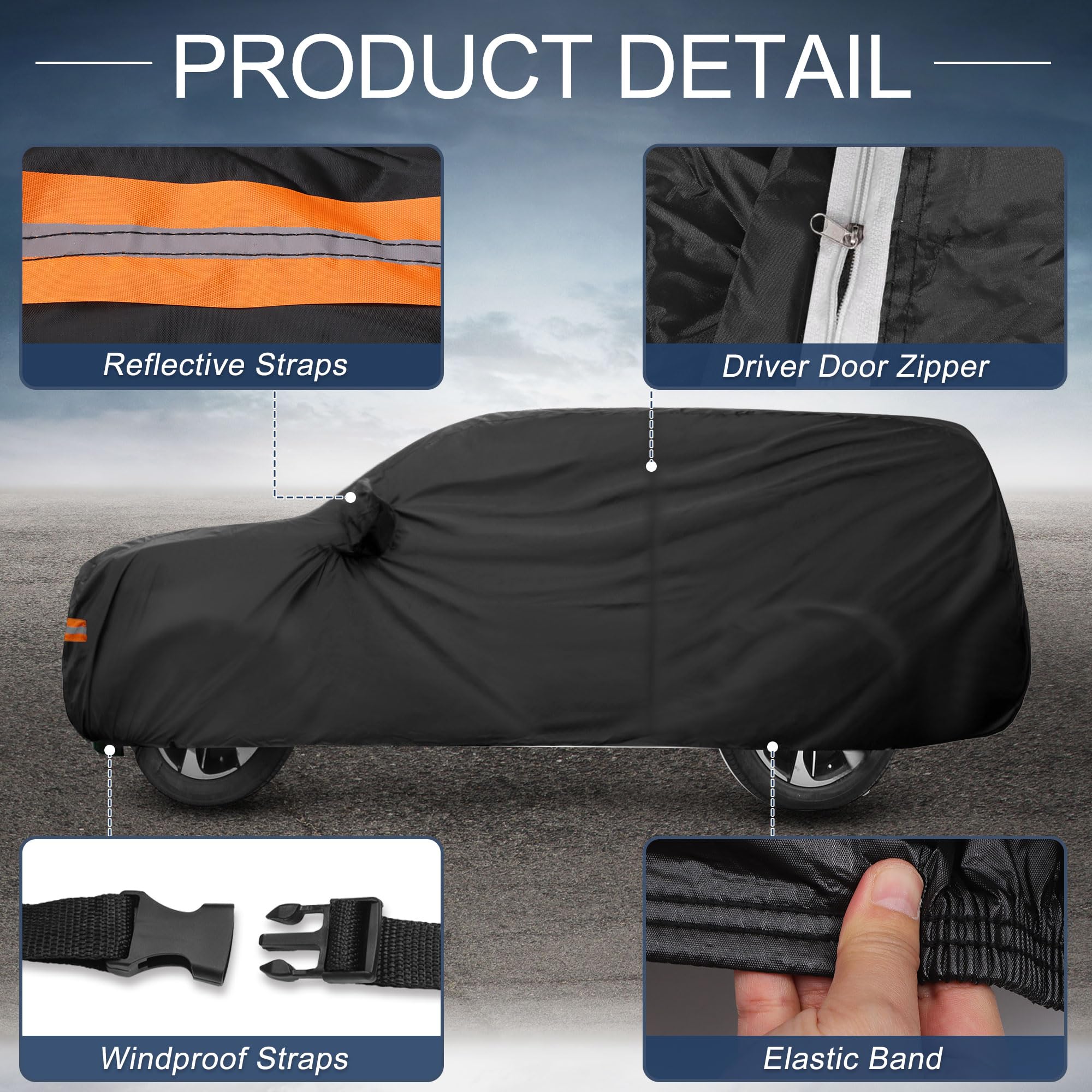 X AUTOHAUX Car Cover Outdoor Waterproof Sun Rain Snow Hail Protection with Left Side Door Zipper Aluminum Film — view 6