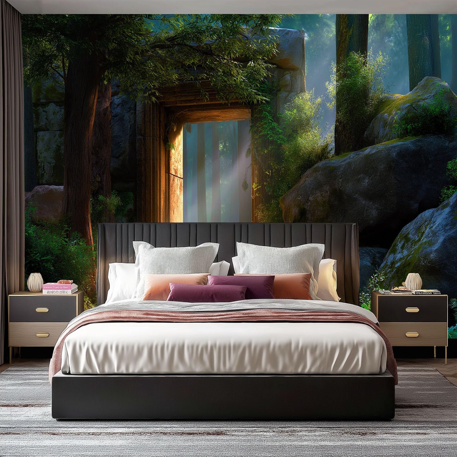 Fantazyjna tapeta z włókniny, 250 x 175 cm panoramiczna fototapeta na drzwi tajemniczy kamień do dekoracji ścian pokoju dorosłego dziecka, gigantyczny plakat ścienny niestandardowy 3D wielokolorowy