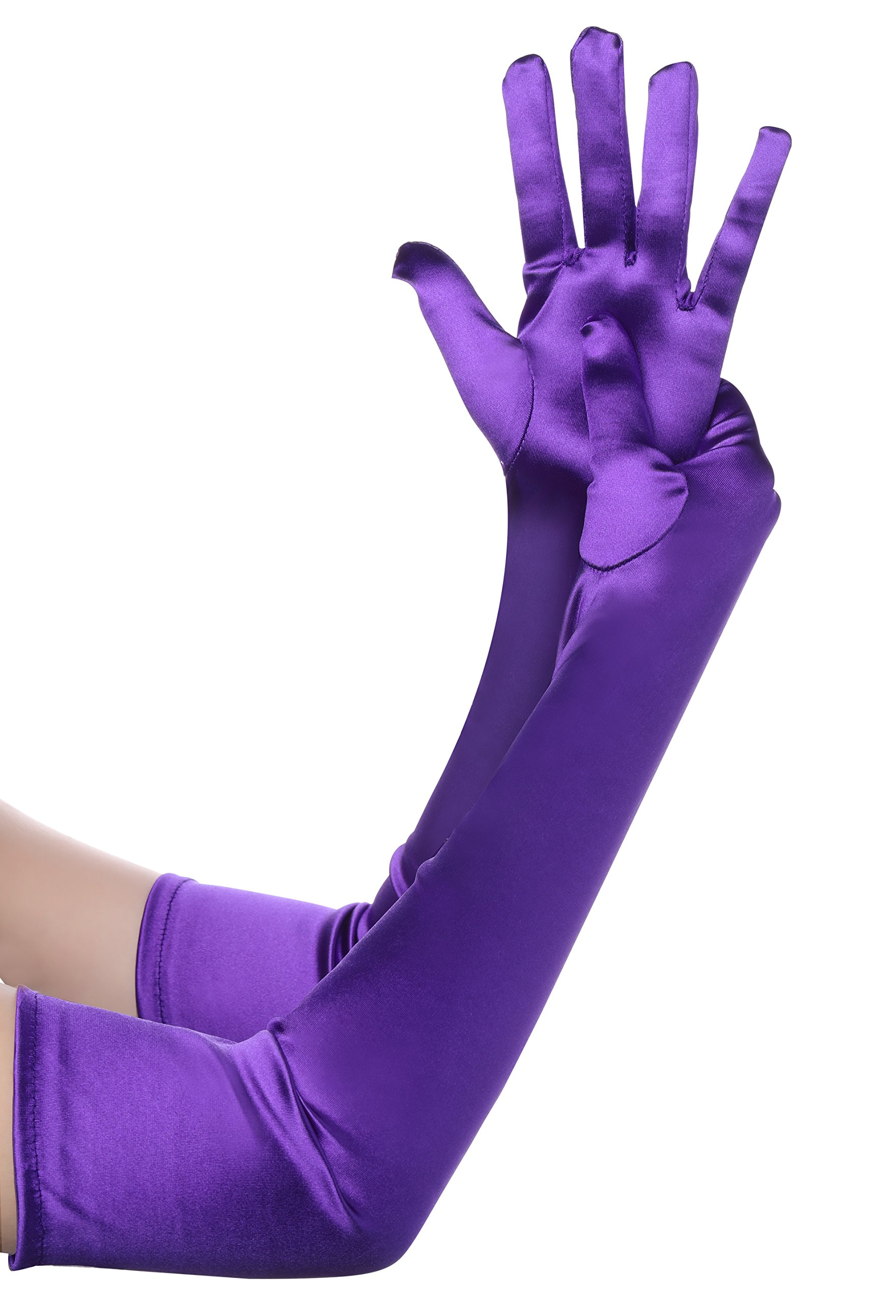 BABEYOND Purple Satin Long Evening Gloves for Women (One Size)