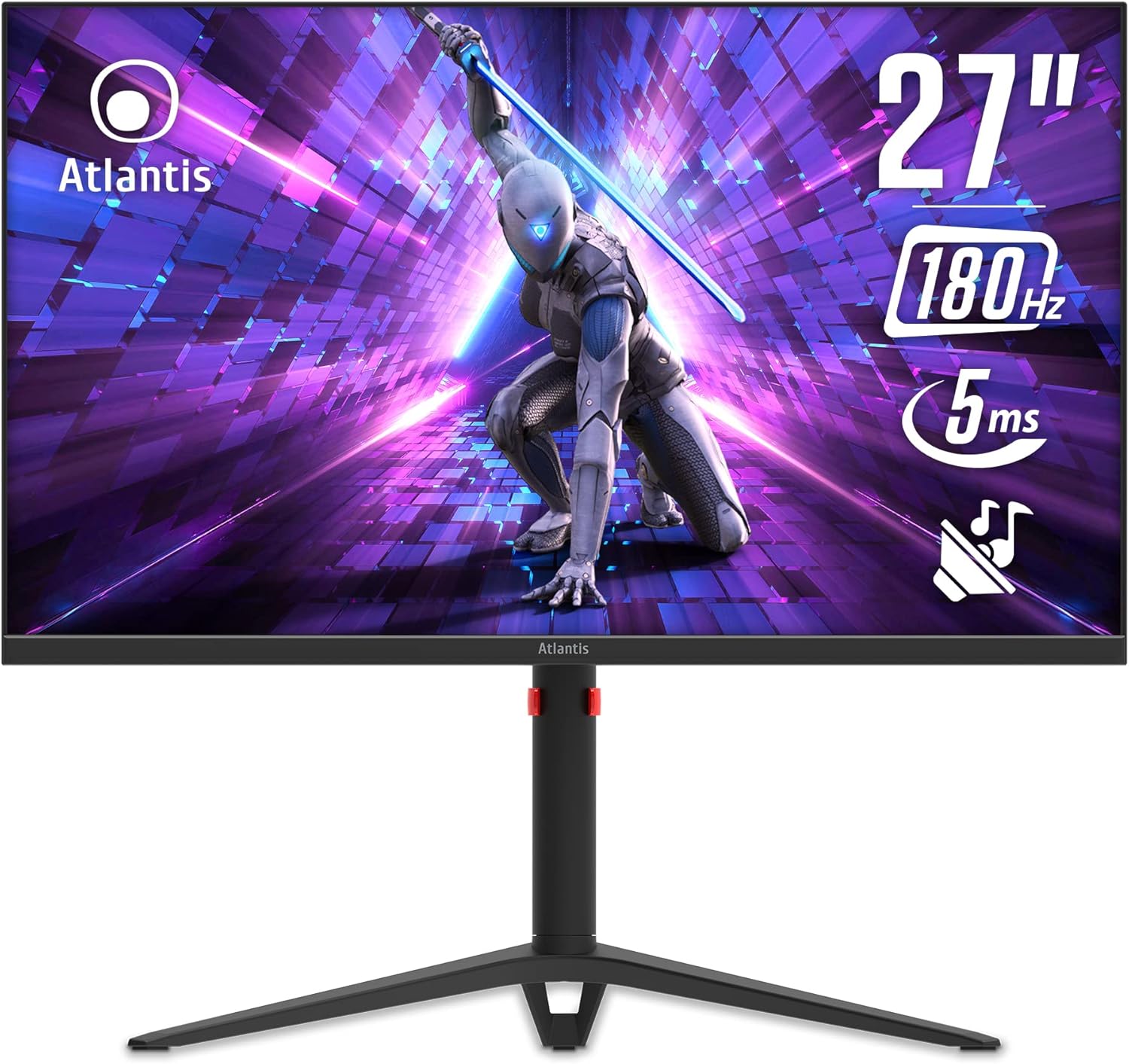 ATLANTIS Monitor 27 pollici Gaming 165Hz 180Hz OC, schermo 27, Full HD 1920x1080, HDMI e DP, MULTIMEDIALE, FreeSync, alzabile inclinabile, pivot risposta 5ms, Contrasto 3000:1, Angolo 178/178