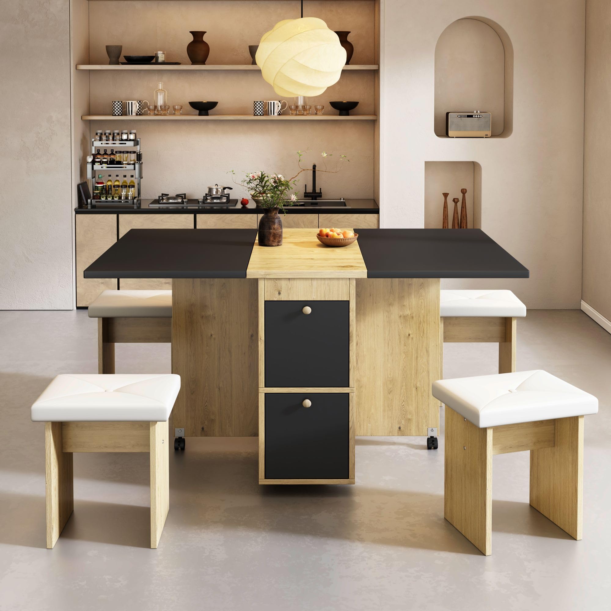Sapgaks Table de salle à manger extensible 120 x 80 cm avec 4 chaises, pliable, en bois véritable, chêne
