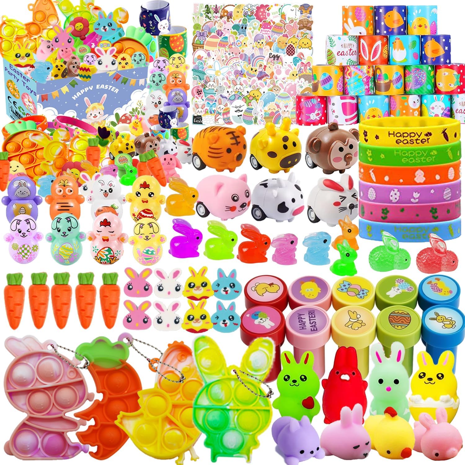 122 Pcs Easter Party Favors for Kids, Surprise Goodie Bag Fillers, Easter Egg Hunt Prizes, Pinata Stuffers Treasure Box Rewards