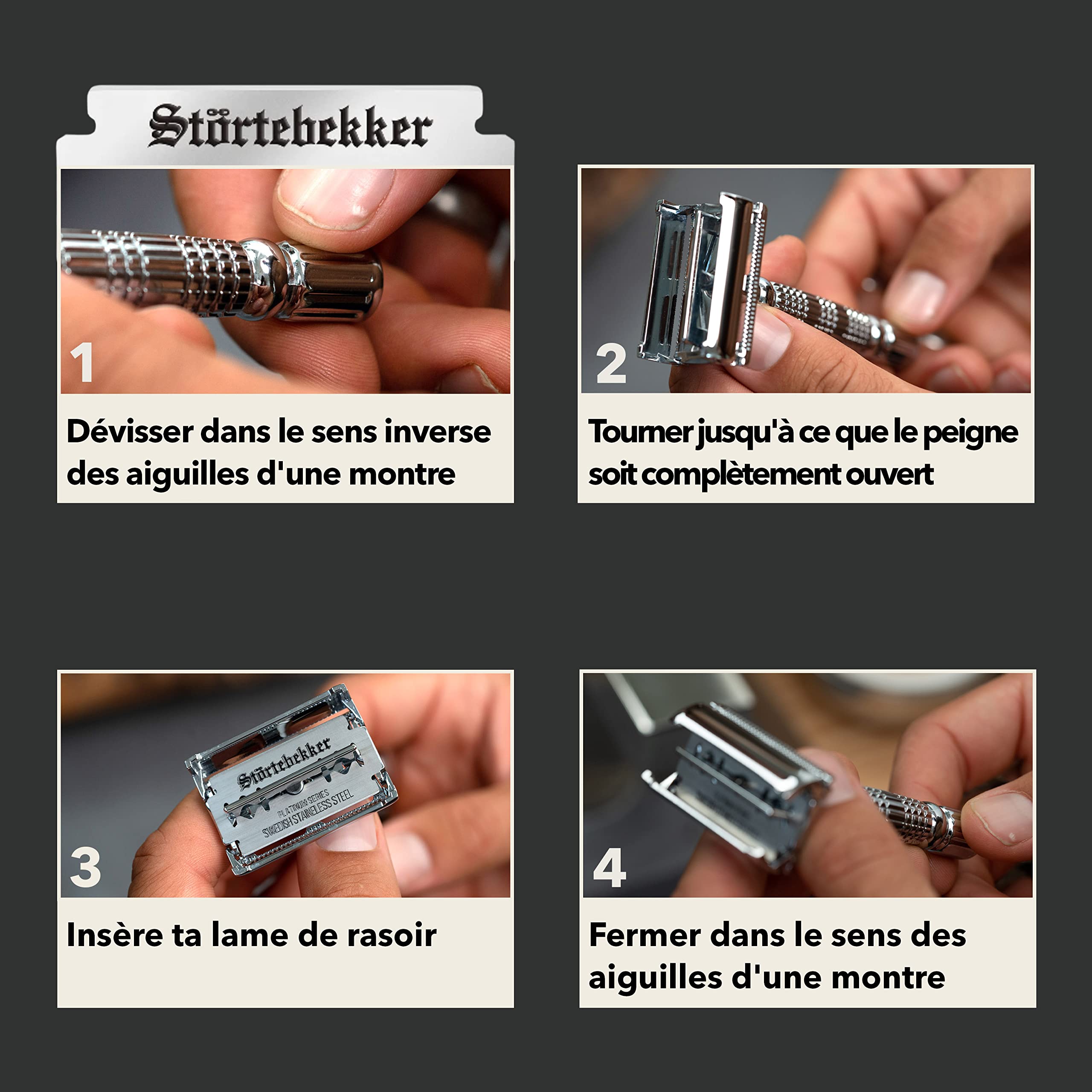 Störtebekker Rasoir de sûreté homme, étui cuir fait main - Set rasage, avec 10 lames de rasoir - Étui voyage et miroir intégré - Rasoir homme manuel - Rasoir homme (Argent - Café)