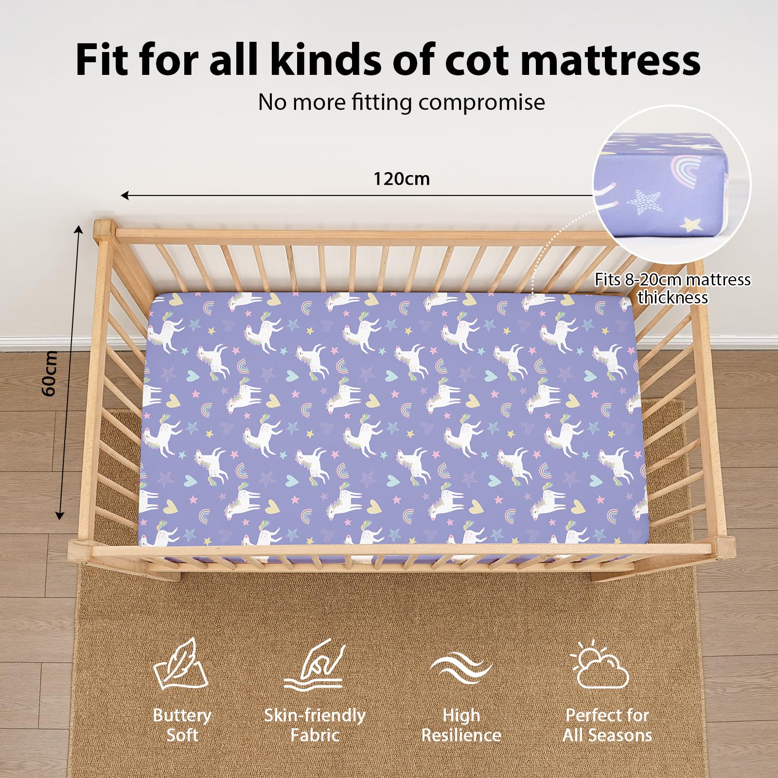 Lenzuola Lettino 120x60 cm, Confezione da 3 Coprimaterassi per Lettino Neonato, Lenzuola con Angoli Elasticizzate in Microfibra Ultra Morbida e Setosa, Rosa e Viola
