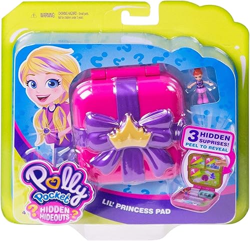 Miniatura 4 de Polly Pocket Hidden Hideouts Lil' Princess Pad Compact con papel perforado con temática de princesa con 3 revelaciones ocultas, 3 accesorios, 1