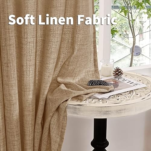 Miniatura 9 de YoungsTex Cortinas de lino de 63 pulgadas de largo, cortinas texturizadas de arpillera con ojales de bronce, filtrado de luz de privacidad para sala