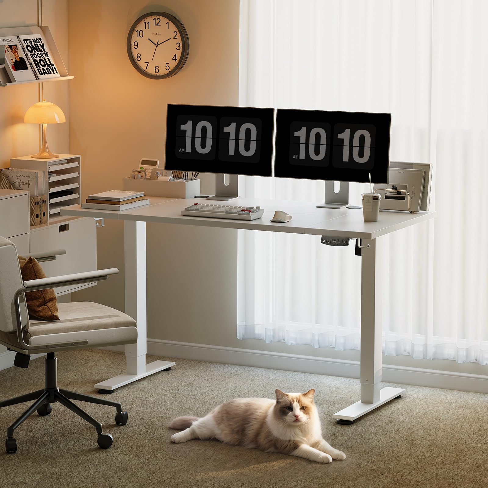 OffiGo Bureau Assis Debout électrique 140cm, Table Ergonomique avec 3 Fonctions Mémoire, Standing Desk Blanc