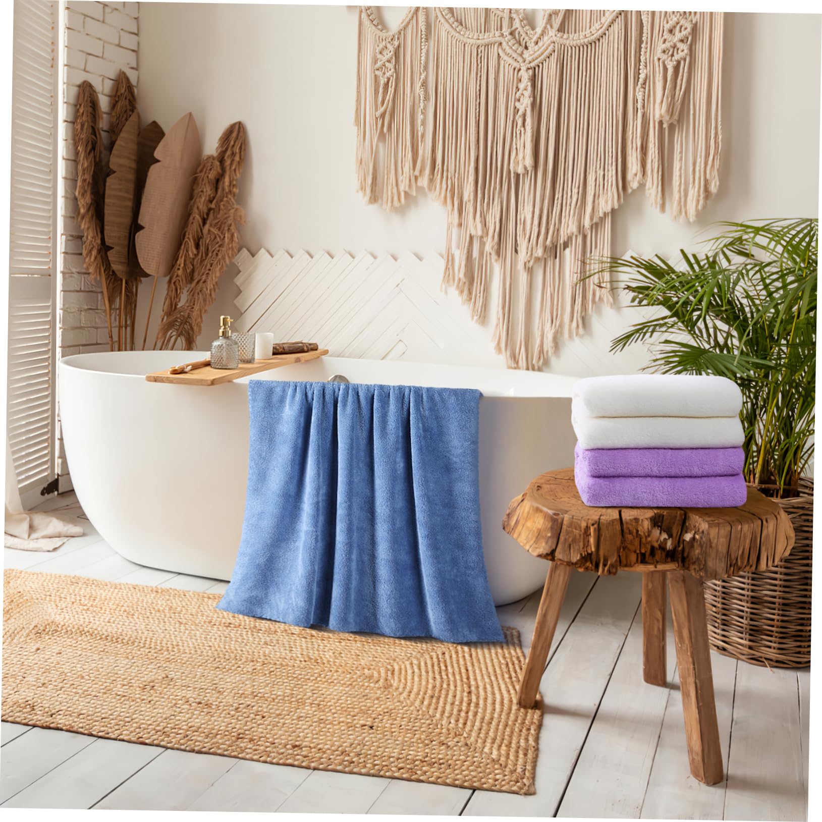 Ensemble de Serviettes de Bain 5 Pièces avec Dentelle | Grand Format, Absorption Rapide, Usage Maison et Voyage, Polyester Nylon, Style Simple et Élégant