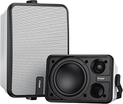 Inwa Outdoor Bluetooth Speakers, Waterproof Wall Mount Speaker, Powerful Indoor/Outdoor Sound System, Wireless Sync Up to 100 Speakers, Suitable for Patio/Porch/Gazebo/Garage, Pair MZ-658