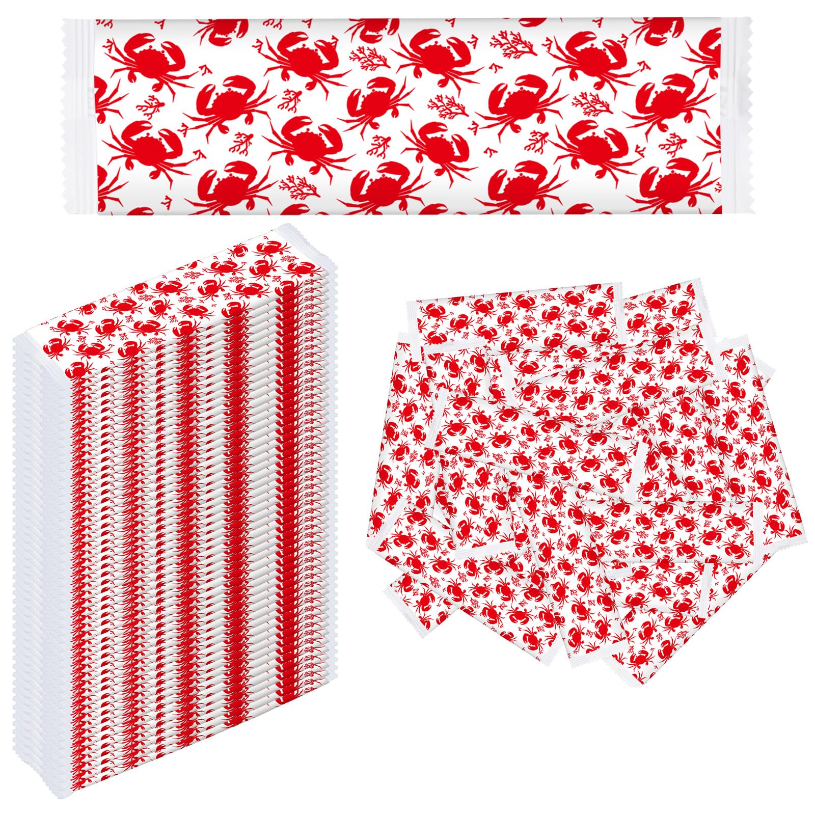 Siifert 250 Pcs Crab Wet Wipes Bulk Barbecue Hand Wipes Individually Disposable Cleaning Wrapped Hands Grill for Outdoor Crawfish Seafood Boil