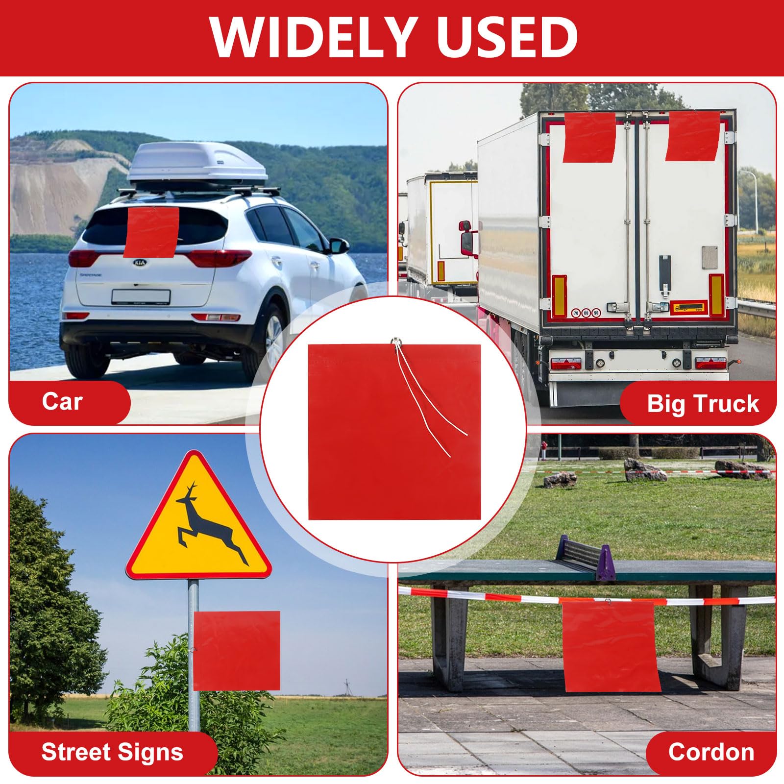 Bandiere di avvertimento rosse con corda set 30x30 cm per trasporto portabici auto roulotte