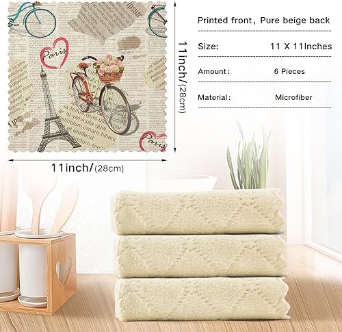 Miniatura 4 de ALAZA Vintage Paris - Juego de 6 paños de cocina para bicicleta, diseño de torre Eiffel, paños de cocina, paños de cocina lavables de secado rápido,