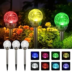 SOLPEX Solar Garden Lights Outdoor 3 Pack Multi-Color Changing White 2 Modes Solar Powered Glass Ball Garden Lights