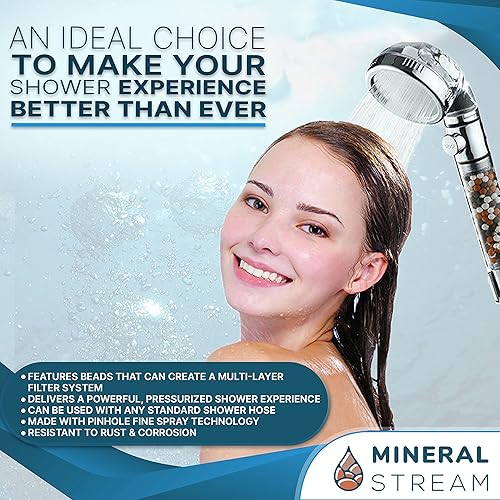 Miniatura 4 de MineralStream Cabezal de ducha iónico 2.0  Cabezal de ducha de alta presión que ahorra agua con cuentas de filtro  Cabezales de ducha ecológicos