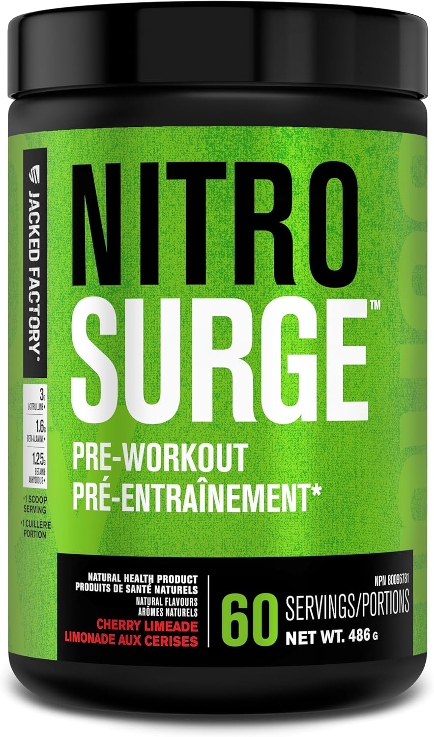 NITROSURGE Pre Workout Supplement - Endless Energy, Instant Strength Gains, Clear Focus, Intense Pumps - Nitric Oxide Booster & Preworkout Powder with Beta Alanine - 60 Servings, Cherry Limeade