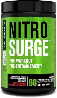 NITROSURGE Pre Workout Supplement - Endless Energy, Instant Strength Gains, Clear Focus, Intense Pumps - Nitric Oxide Booster & Preworkout Powder with Beta Alanine - 60 Servings, Cherry Limeade