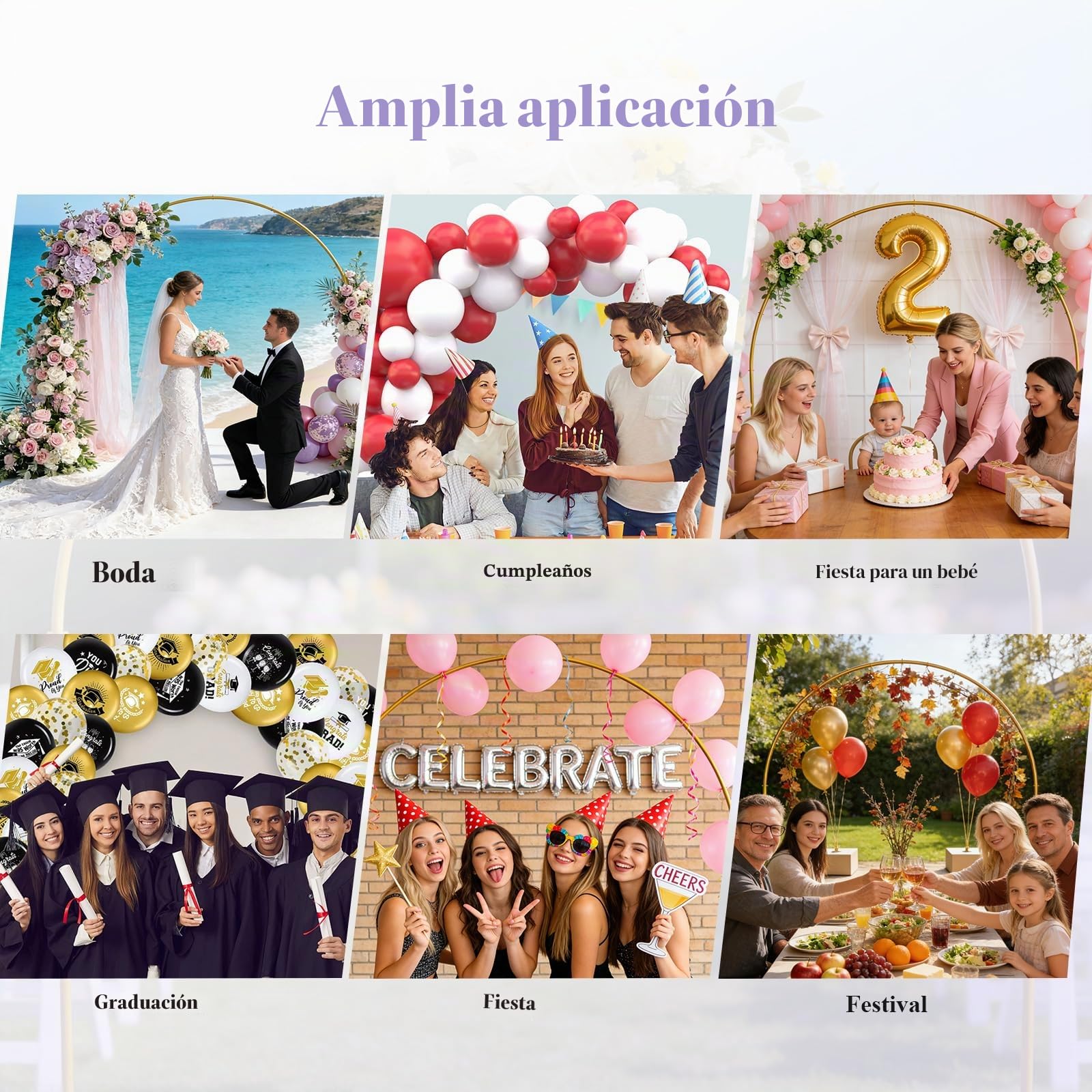 Arco de Boda de 2m con Soporte de Metal Resistente, Estructura para Globos con Base Reforzada y Bolsas de Agua en U, Decoración para Bodas, Cumpleaños, Fiestas, Graduaciones – Dorado